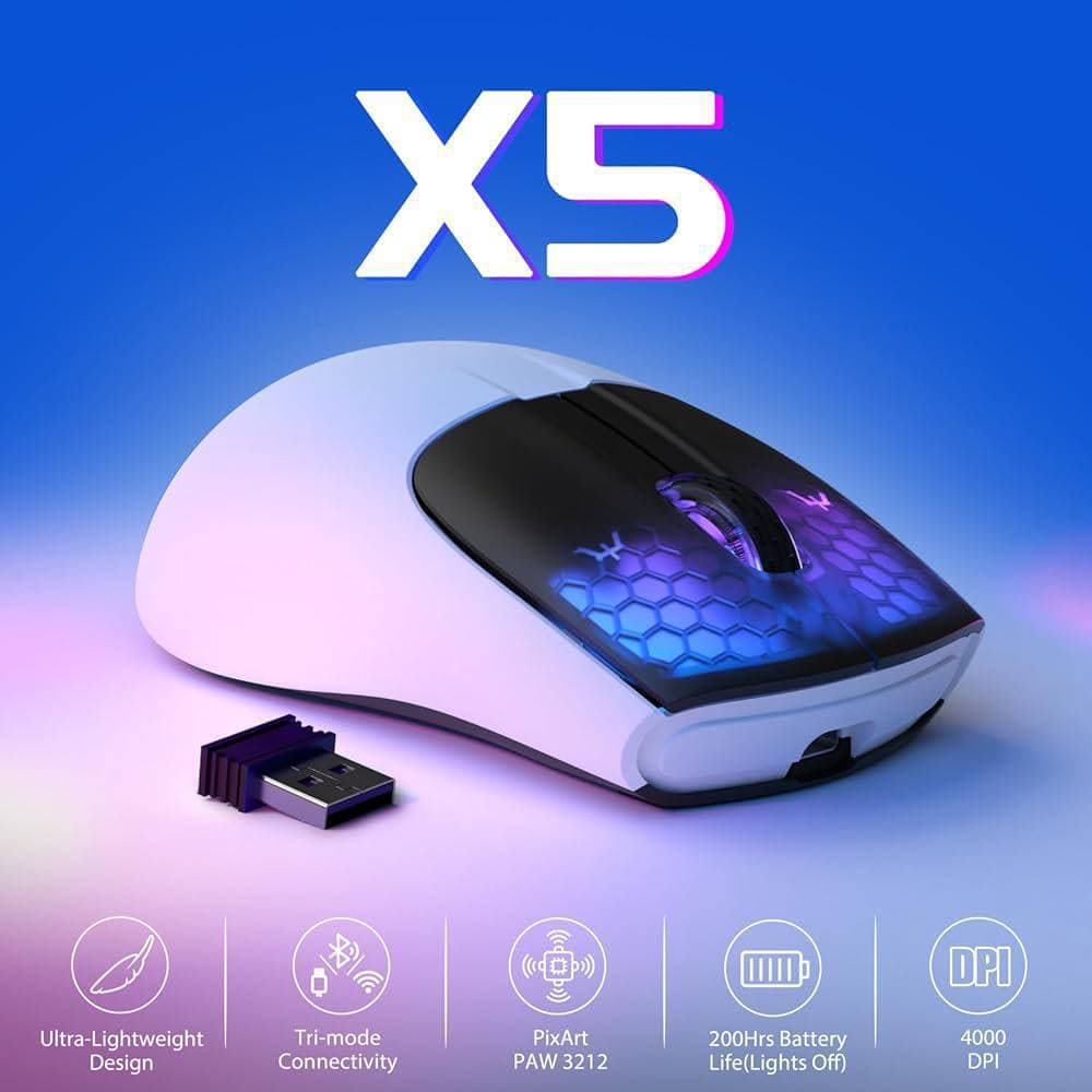 MOUSE ATTACK SHARK X5 WHITE WIRE + WIRELESS + BLUETOOTH 2