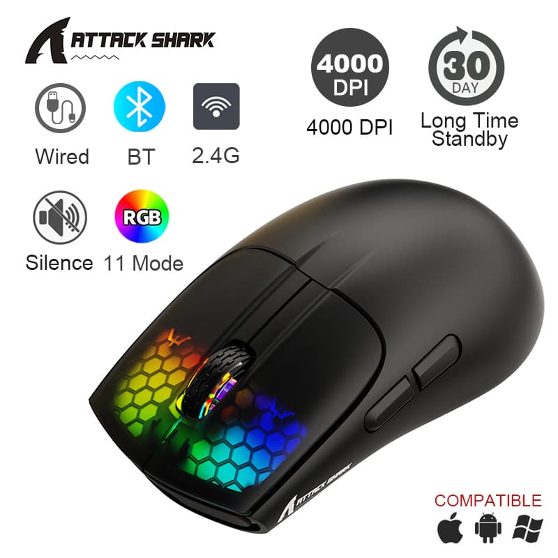 MOUSE ATTACK SHARK X2 PRO BLACK WIRE + WIRELESS + BLUETOOTH 2