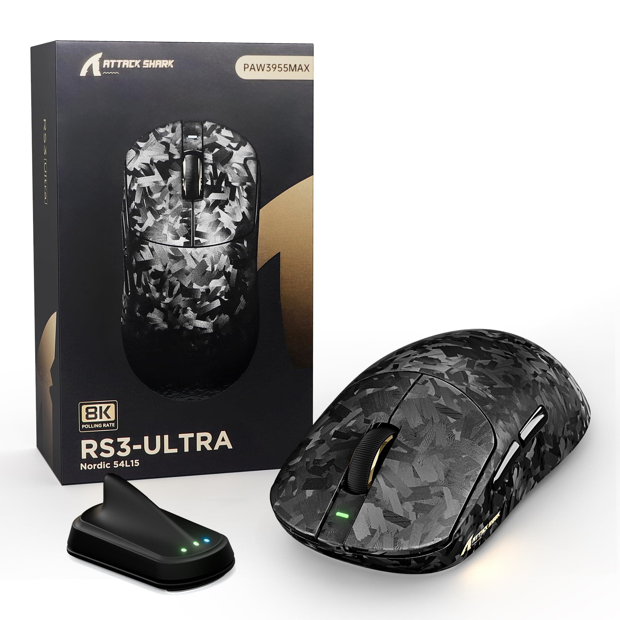 MOUSE ATTACK SHARK RS3 ULTRA BLACK WIRE + WIRELESS + BLUETOOTH