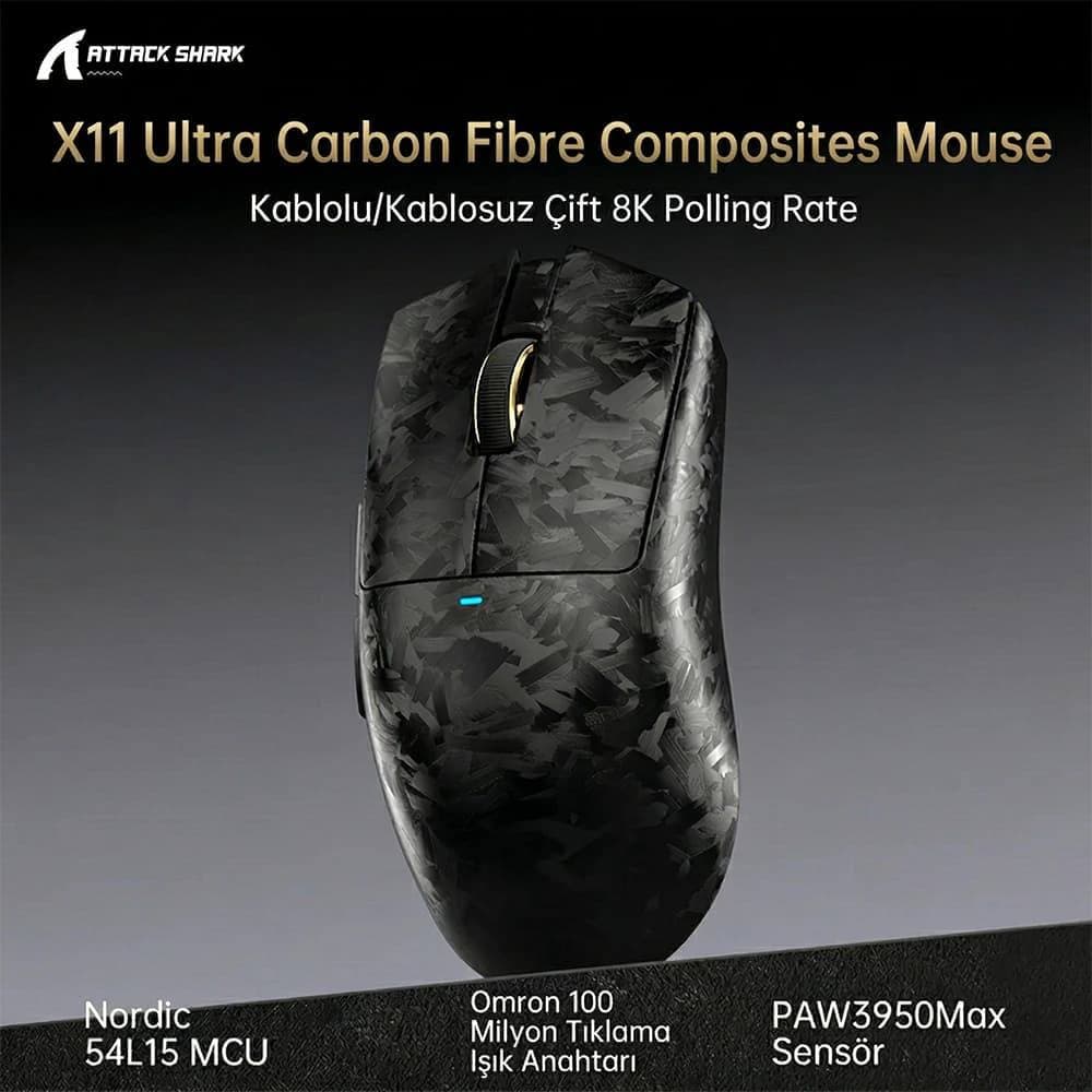 MOUSE ATTACK SHARK X11 ULTRA 8K BLACK WIRE + WIRELESS + BLUETOOTH 2