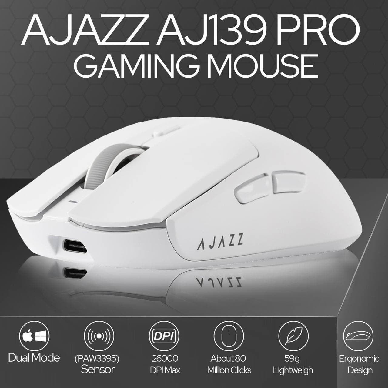 MOUSE AJAZZ AJ139 PRO 4K WHITE EDITION WIRE + WIRELESS