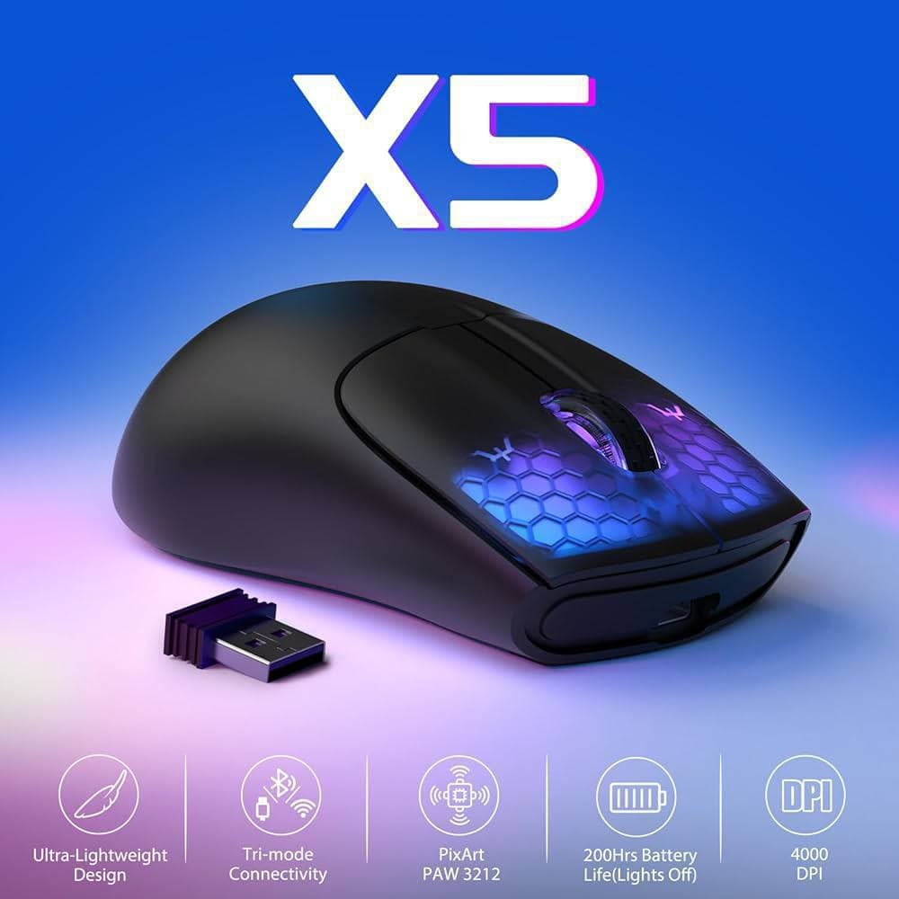 MOUSE ATTACK SHARK X5 BLACK WIRE + WIRELESS + BLUETOOTH 2