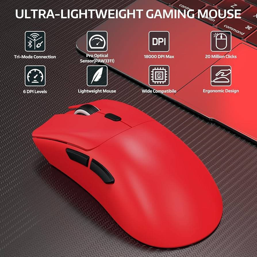 MOUSE ATTACK SHARK R1 TRI-MODE RED ( WIRE , WIRELESS , BLUETOOTH ) 2