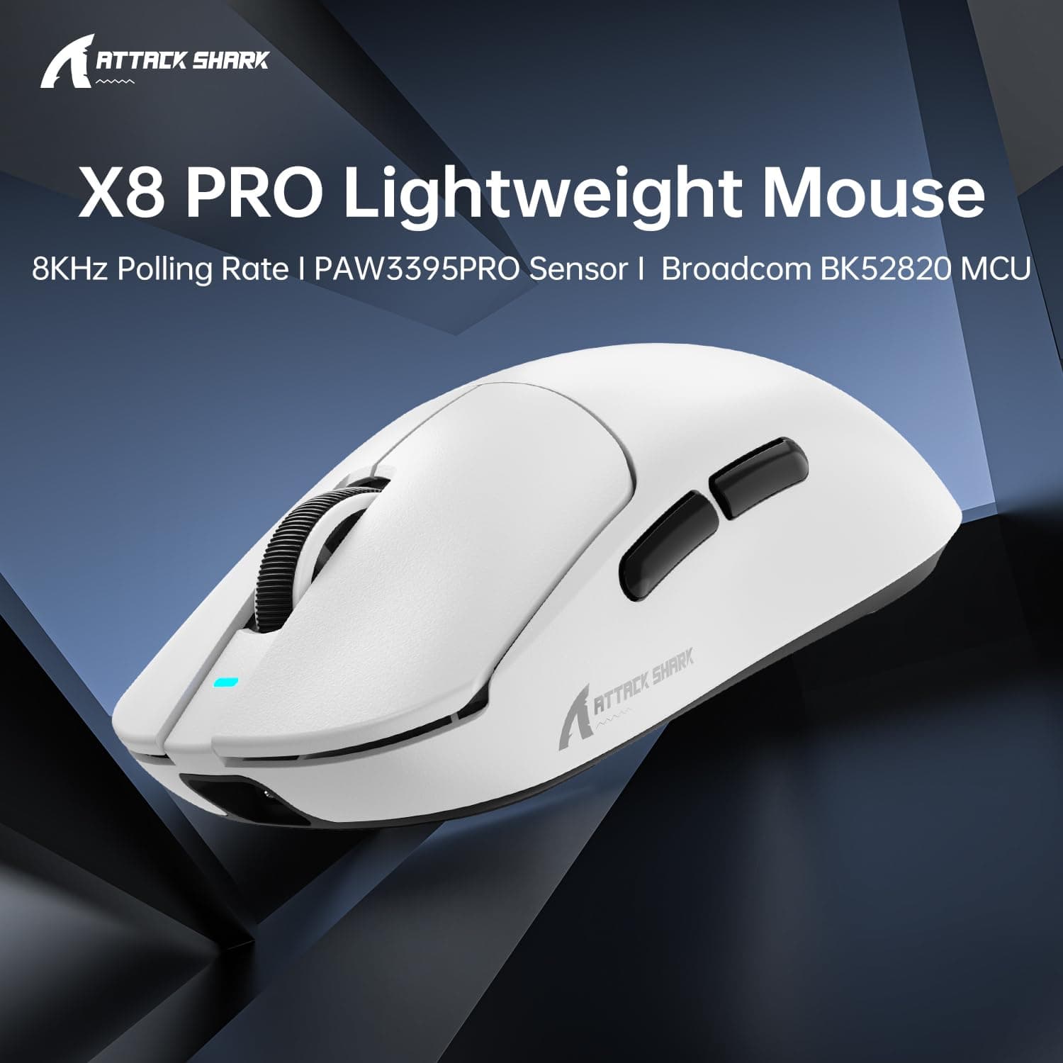 MOUSE ATTACK SHARK X8 PRO 8K WHITE WIRE + WIRELESS + BLUETOOTH 3