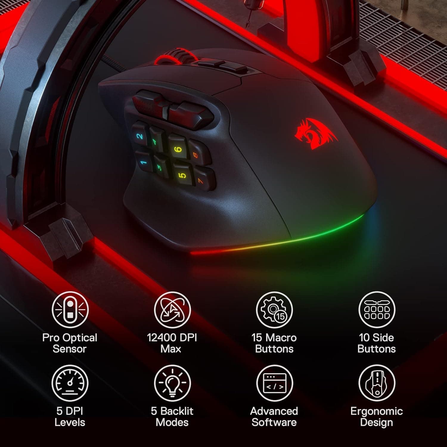 MOUSE REDRAGON AATROX MMO BLACK WIRED 3