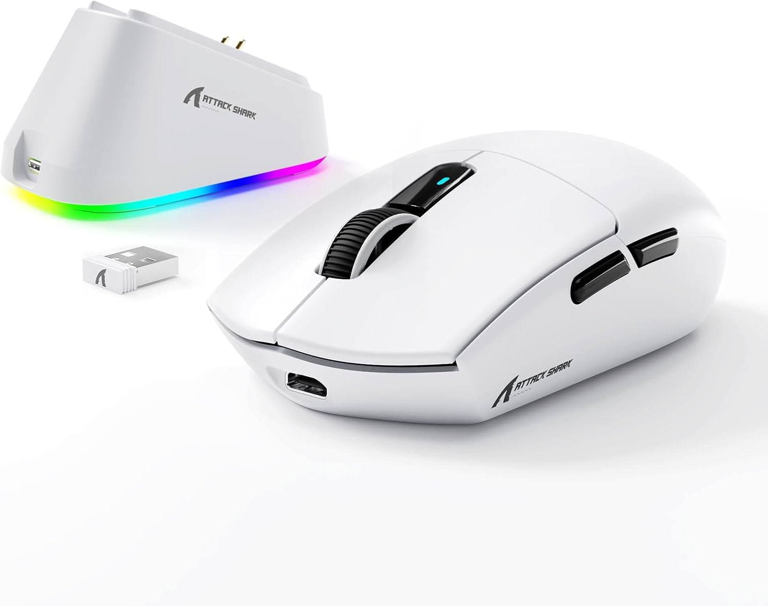 MOUSE ATTACK SHARK G3 PRO 1K TRI-MODE WHITE WIRE + WIRELESS + BLUETOOTH 2