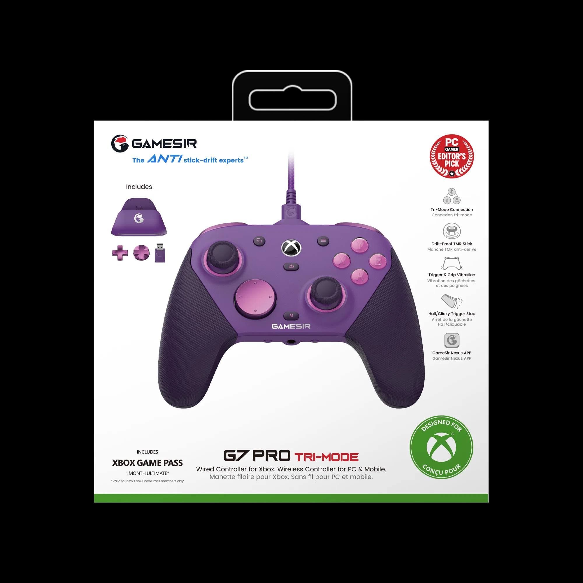 GAMING CONTROLLER GAMESIR G7 PRO PLUM PURPLE EDITION TRI-MODE ( WIRE + WIRELESS + BLUETOOTH ) FOR PC/XBOX 2