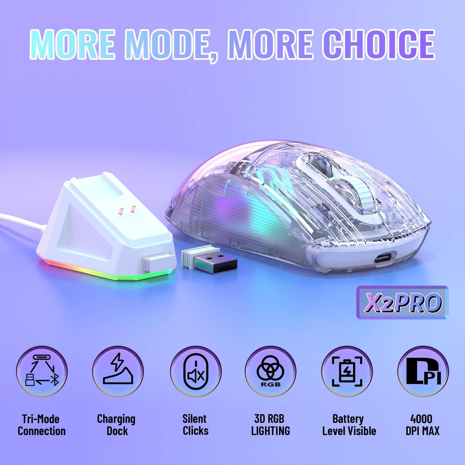 MOUSE ATTACK SHARK X2 PRO WHITE WIRE + WIRELESS + BLUETOOTH 2