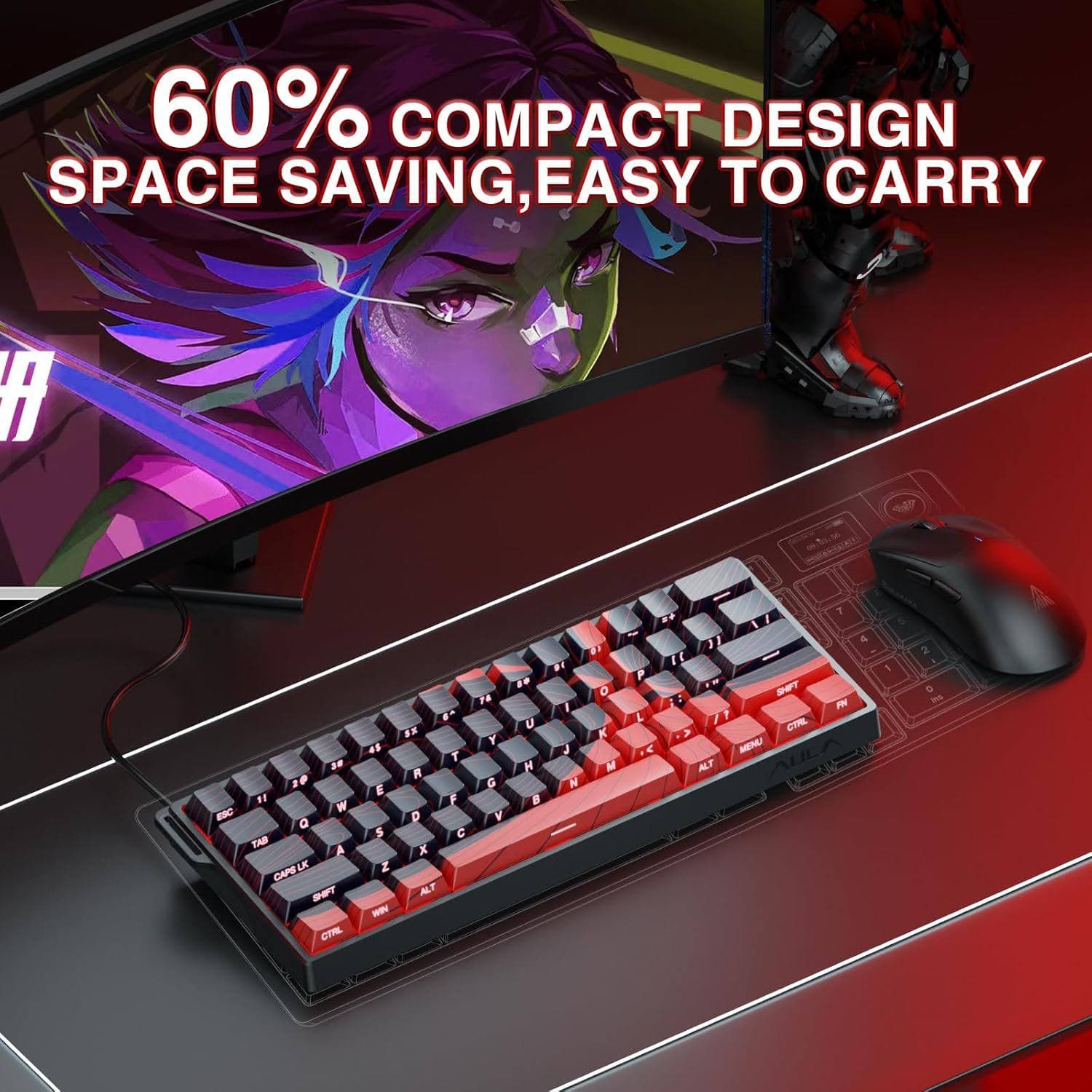 KEYBOARD AULA WIN60 HE MAX ( BLACK + RED ) WIRED MAGNETIC 60% 8K POLLING RATE RAPID TRIGGER HOT  SWAPPABLE HALL EFFECT SWITCHES