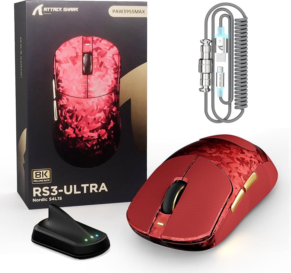 MOUSE ATTACK SHARK RS3 ULTRA RED EDITION WIRE + WIRELESS + BLUETOOTH
