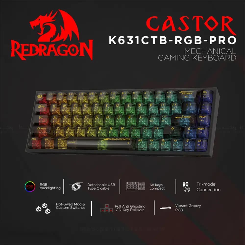 KEYBOARD REDRAGON K631CT CASTOR PRO BLACK