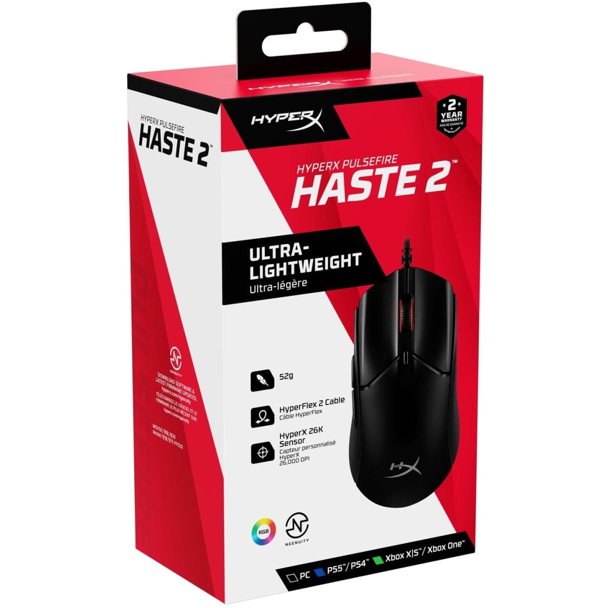 MOUSE HYPERX HASTE 2 BLACK WIRED