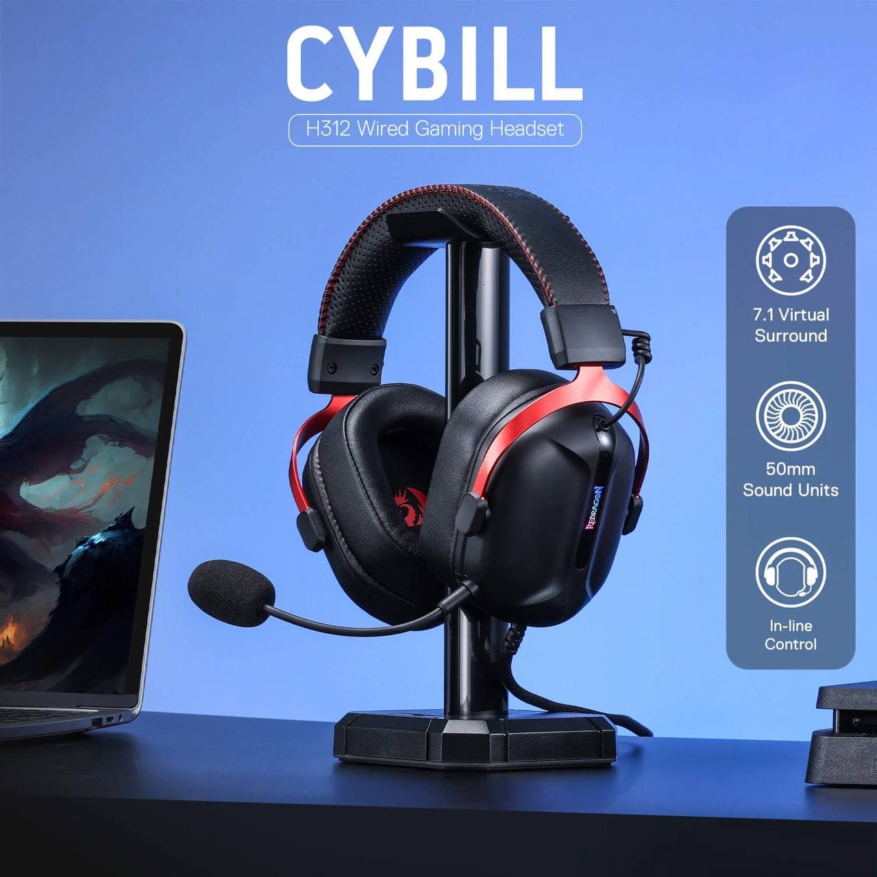 HEADSET REDRAGON H312 CYBILL USB 7.1 SURROUND