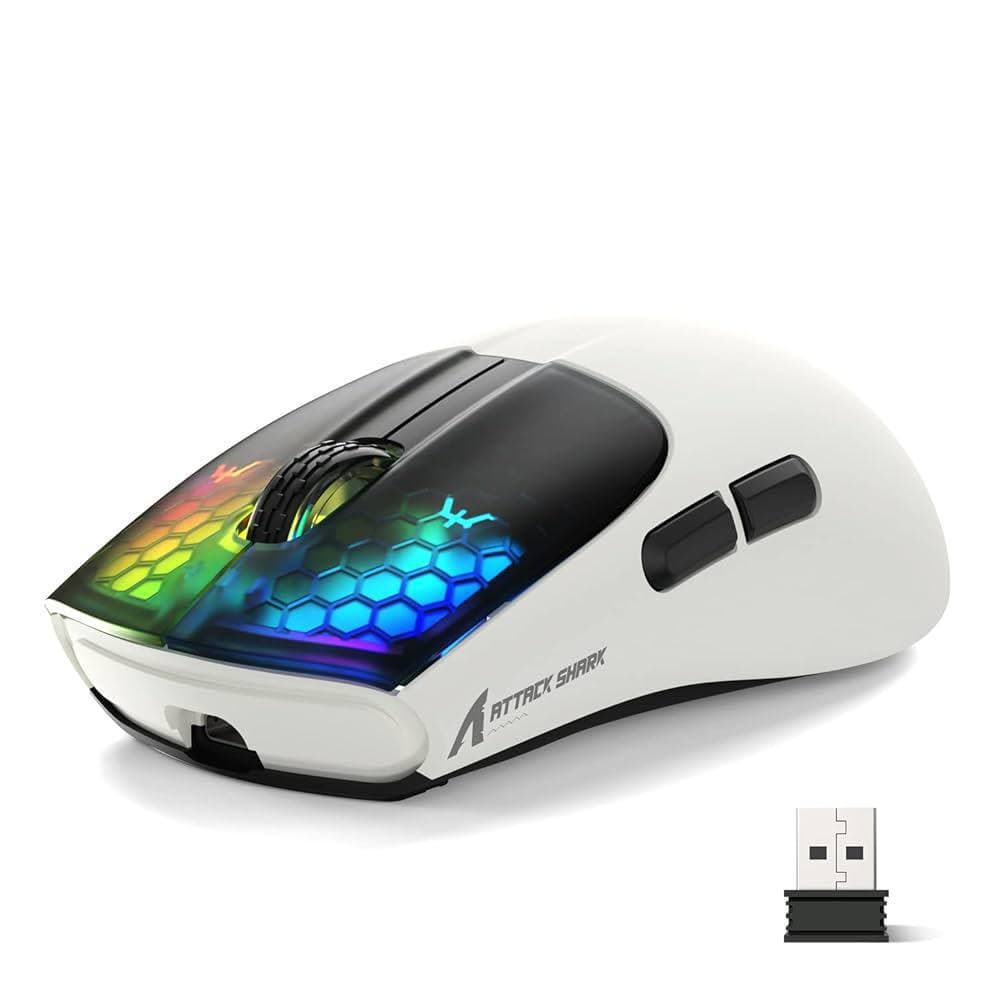 MOUSE ATTACK SHARK X5 WHITE WIRE + WIRELESS + BLUETOOTH