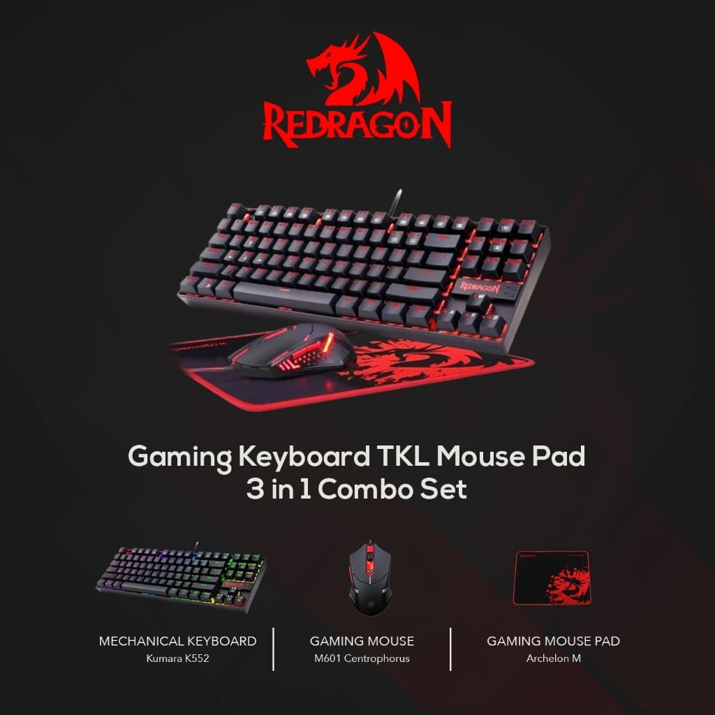 KIT REDRAGON K552 3 IN 1 KB+MOUSE+PAD