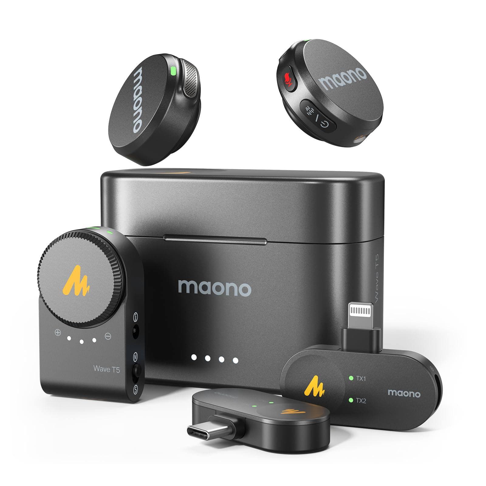 MAONO WAVE T5 WIRELESS DOUBLE MIC LAVAIER FOR IPHONE/ANDROID/CAMERA/PC