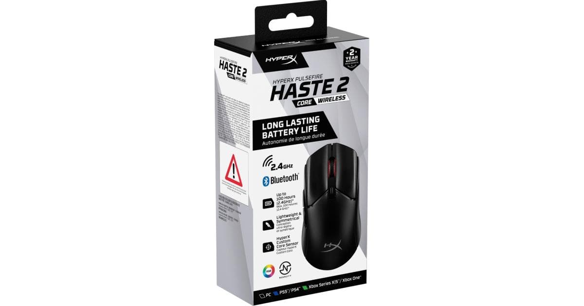 MOUSE HYPERX HASTE 2 CORE BLACK WIRELESS + BLUETOOTH