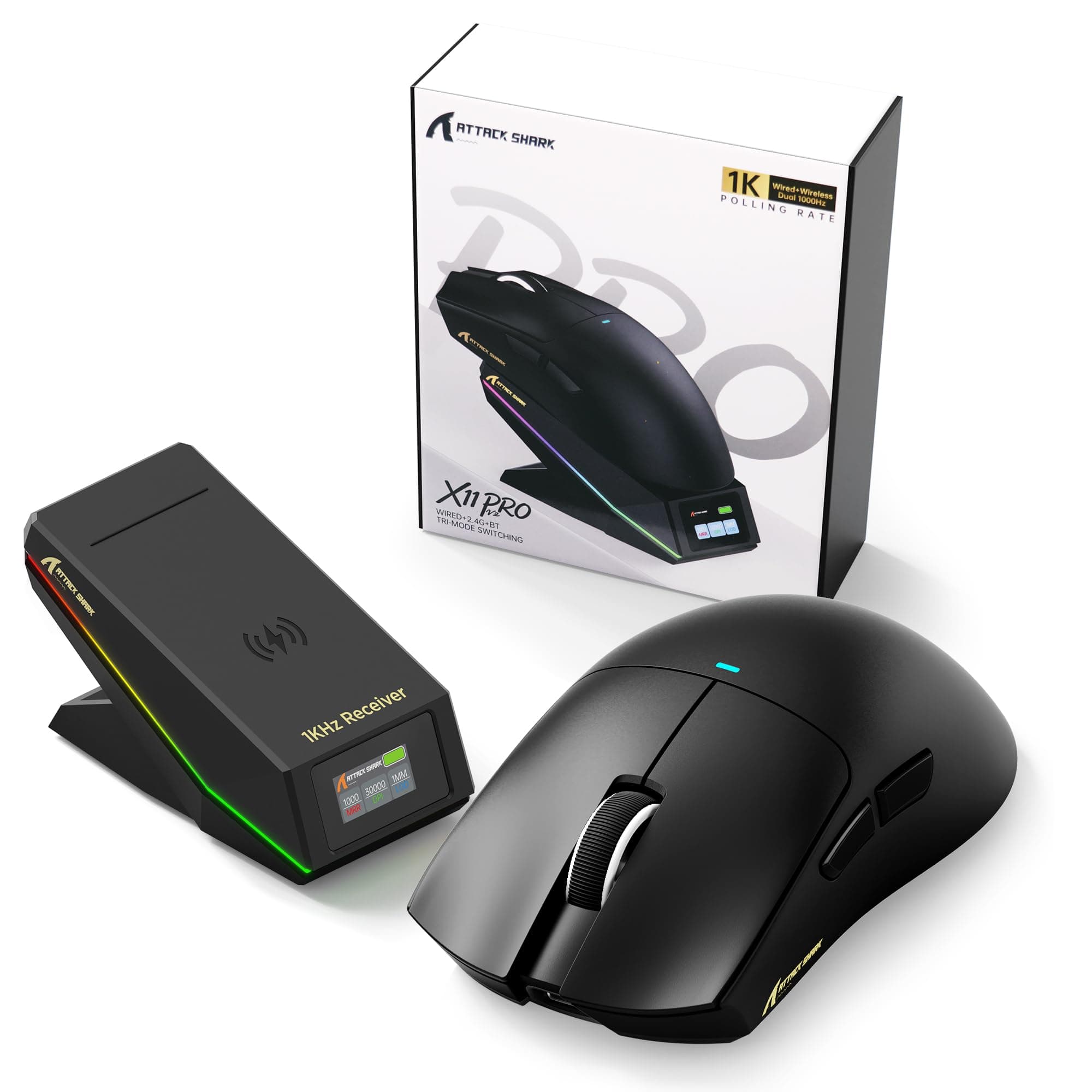 MOUSE ATTACK SHARK X11 PRO V2 BLACK WIRE + WIRELESS + BLUETOOTH