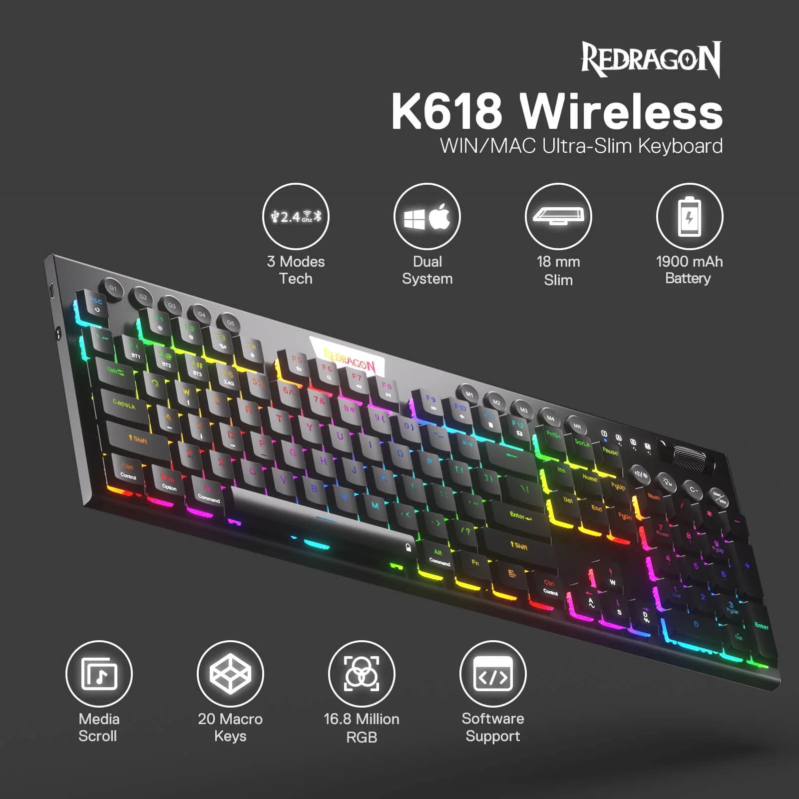 KEYBOARD REDRAGON K618 HORUS