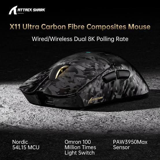 MOUSE ATTACK SHARK X11 ULTRA 8K BLACK WIRE + WIRELESS + BLUETOOTH
