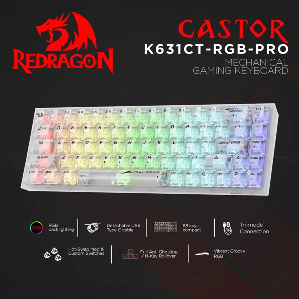 KEYBOARD REDRAGON K631CT CASTOR PRO WHITE