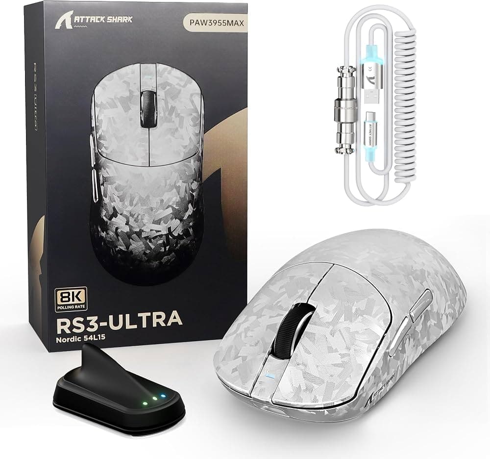 MOUSE ATTACK SHARK RS3 ULTRA SILVER WIRE + WIRELESS + BLUETOOTH