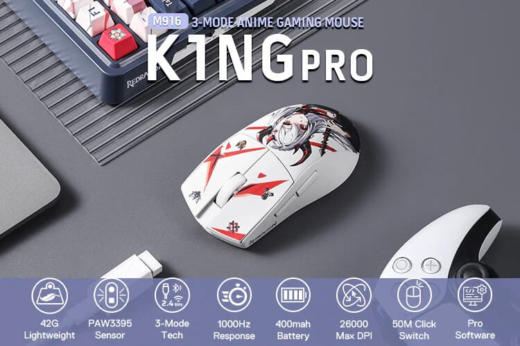 MOUSE REDRAGON M916 KING PRO ANIME WIRE + WIRELESS + BLUETOOTH